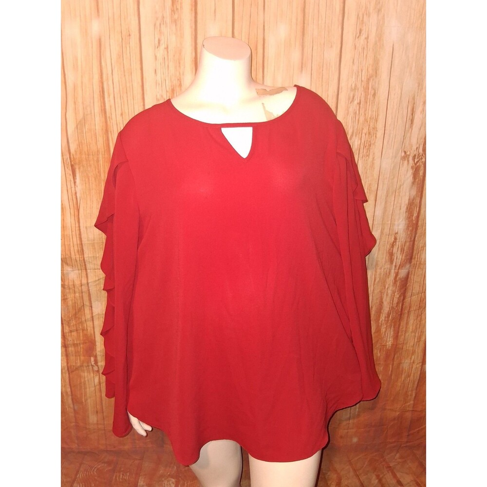 Sami & Jo Red Ruffle Long Sleeve Blouse Sz 1X